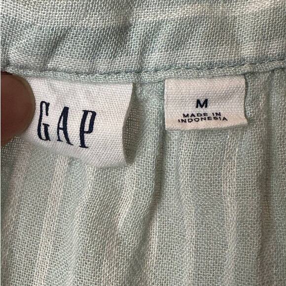 Gap Blue Stripe Linen Blend Short Sleeve Blouse Women's Size M - Picture 4 of 5